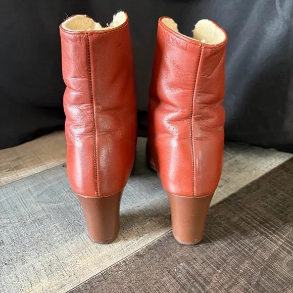 Vintage Warm N Smart Leather Shearling Block Heel Boots 6.5 - Picture 3 of 9